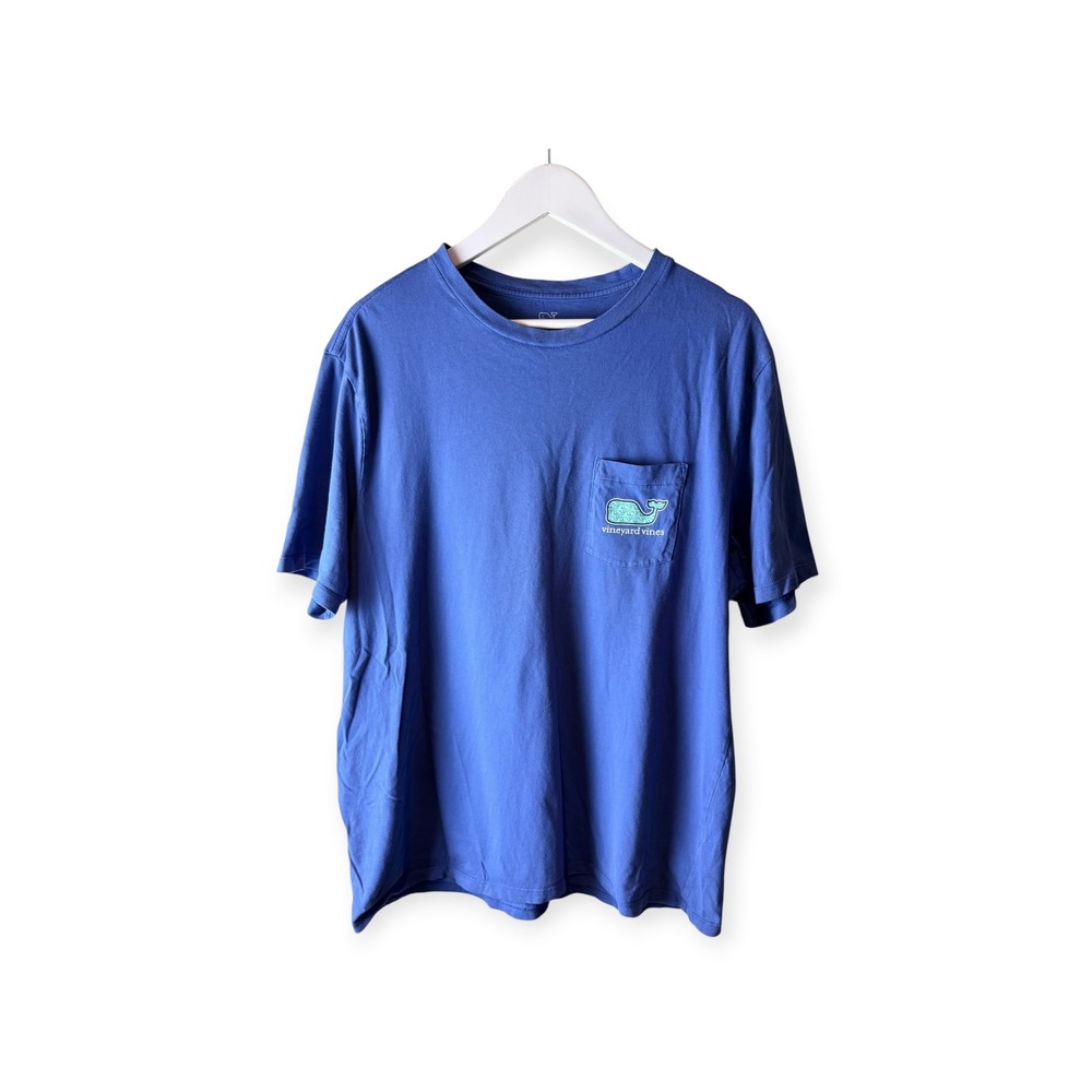 Vineyard Vines Mens XL Blue Patchwork Whale Graphic Short Sleeve Pocket T-Shirt